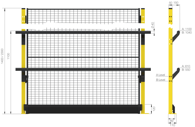 Höjd 1400 mm med panel