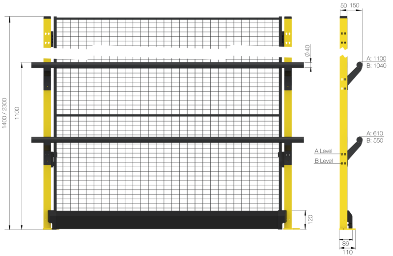 Höjd 1400 mm med panel