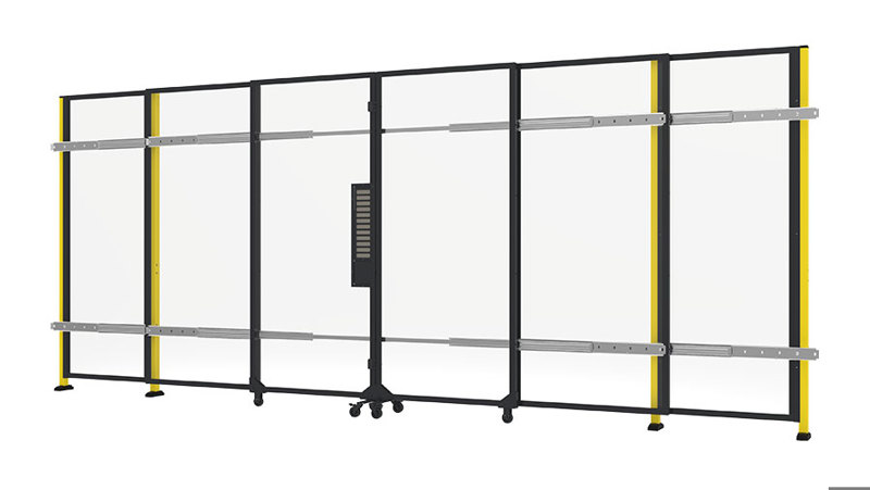 sliding door for machine guarding, without rail and with plastic panels 