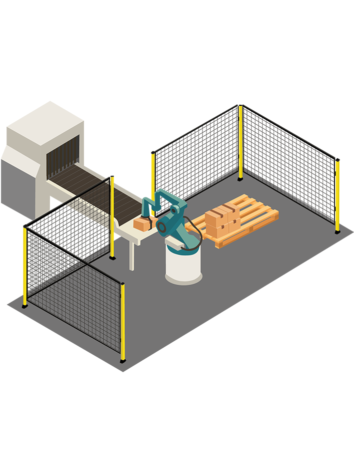 Transportörssystem med skyddbarriärer och begränsade åtkomstöppningar för säkerhet