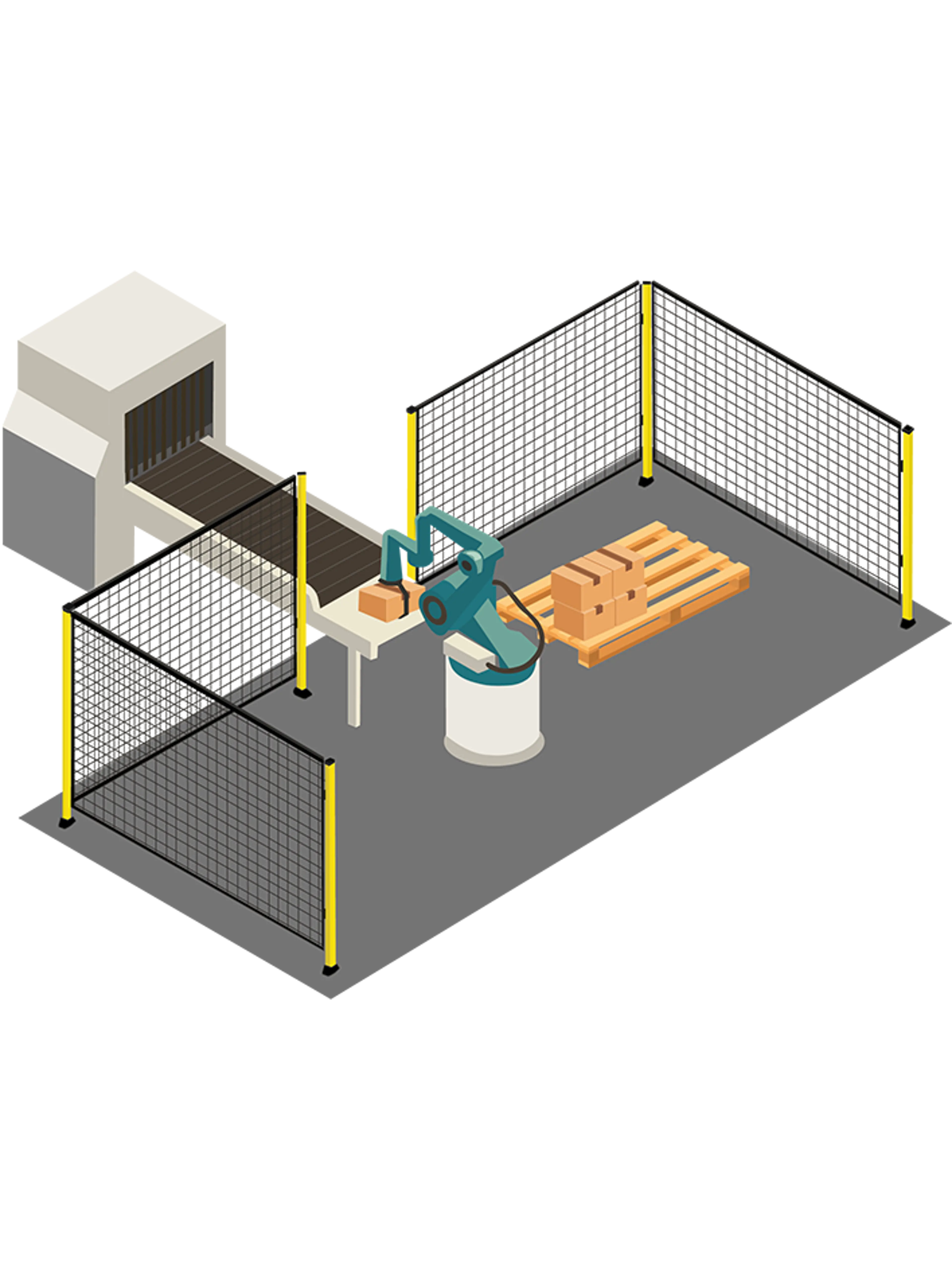 Transportörssystem med skyddbarriärer och begränsade åtkomstöppningar för säkerhet
