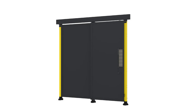 sliding door for machine guarding with sheet metal panels from Axelent
